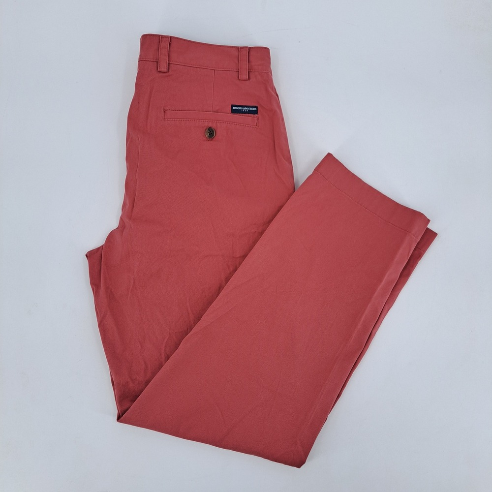 Brooks Brothers Clark Chinos Mens 33x30 Cotton Salmon Red Straight Flat Front